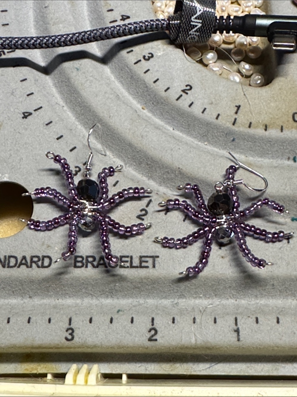 Purple Beaded Spider Dangle Earrings - Women Jewelry